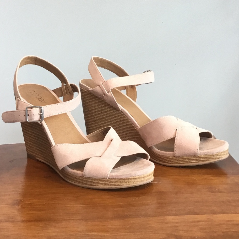 Light Pink Fabric Wedge Heels